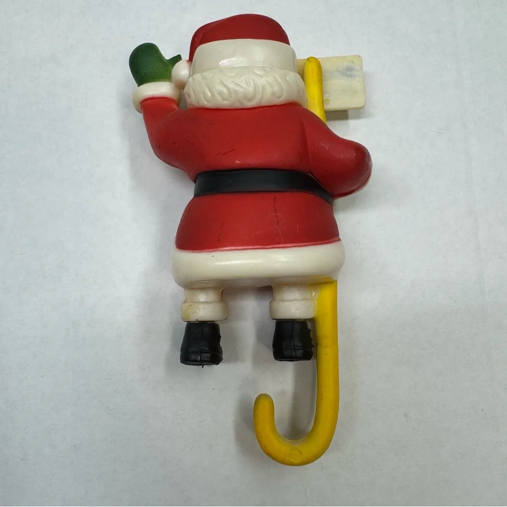 Vintage Santa Clause Stocking Hanger Hard Plastic Season’s Greetings Christmas